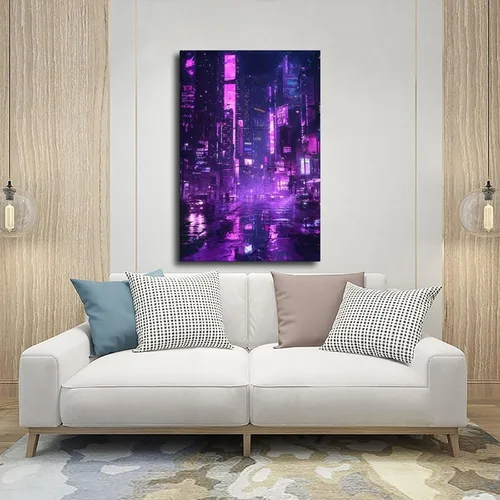 Vista 5 de XAHOR Póster de pared futurista retro neón – Lienzo de paisaje nocturno Cyberpunk – Impresión de arte digital para el hogar moderno, póster