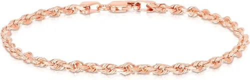 Vista 7 de Floreo 10k Yellow Gold or White Gold or Rose Gold 2.5mm Solid Rope Chain Diamond Cut Bracelet or Anklet