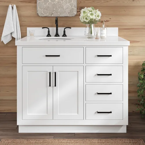 Vista 74 de ARIEL Hepburn - Tocador de baño de 30 pulgadas con fregadero, madera maciza, encimera y protector contra salpicaduras de cuarzo blanco puro de 1.5