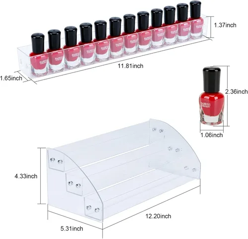 Vista 2 de KINGROW Estante organizador de esmalte de uñas, estante de exhibición de acrílico de 3 capas, estante para anteojos, aceites esenciales