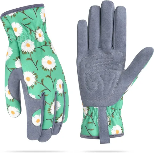 Vista 9 de Guantes de jardinería para mujeres, guantes de cuero para trabajo en jardín, a prueba de espinas, sin perforación, para cavar, plantar y podar