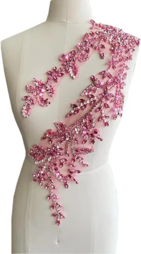 Vista 11 de Parches de lentejuelas brillantes de acrílico hechos a mano en encaje, con cuentas y piedras, para coser, accesorios para vestido de novia (negro)