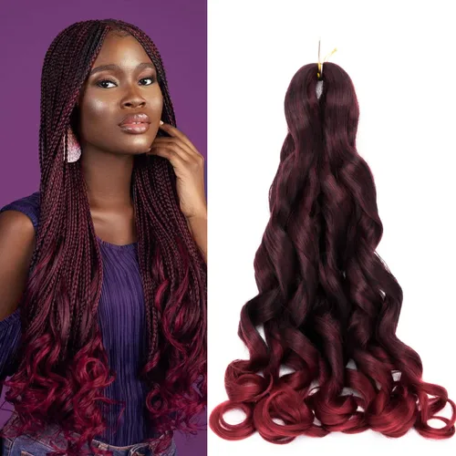 Vista 15 de Paquete de 8 paquetes de cabello trenzado francés, 18 pulgadas, cabello de ganchillo en espiral ondulado suelto para mujeres negras, preestirado