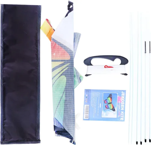 Vista 3 de Mariposa enorme cometa para niños y adultos, cuerda de una sola línea con cola fácil de volar para viajes a la playa, parque, juegos y actividades