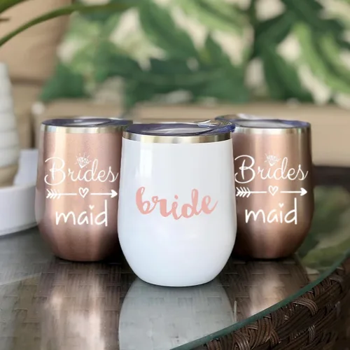 Vista 3 de Bride to Be - Copas de vino de acero inoxidable de 12 onzas de Bride Tribe Regalos de boda de compromiso, tazas de damas de honor, suministros