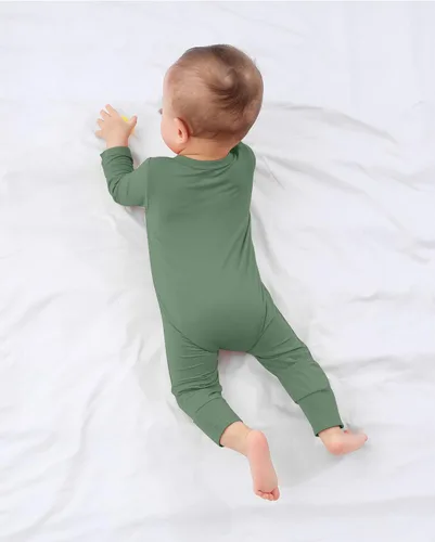 Vista 7 de GUISBY Pijama de bambú sin pies para bebé con mitones, manga larga con cremallera, se adapta cómodamente a los que duermen, paquete de 4