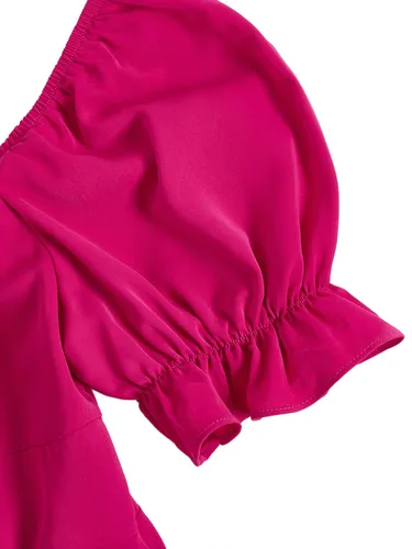 Vista 5 de Floerns - Vestido corto acampanado de verano para mujer, con cordón ajustable, escote de corazón y manga abullonada