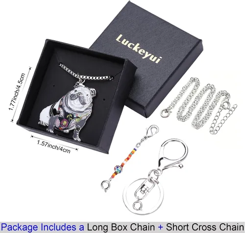 Vista 2 de Luckeyui Collar de bulldog inglés, regalo para mujeres amantes de los perros, colgante novedoso que se puede utilizar como llavero, Metal Resina