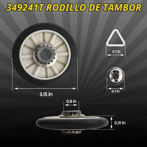 Vista 3 de Seentech 4392065 - Kit de reparación de secadora (kit de rodillo de tambor 349241T, polea tensora 691366, correa 341241), interruptor de puerta