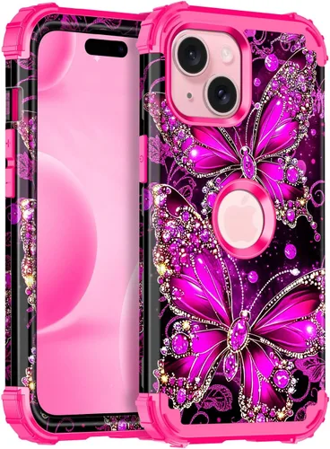 Vista 23 de Miqala Funda compatible con iPhone 13, que brilla en la oscuridad, tres capas, resistente, a prueba de golpes, de plástico duro, funda protectora