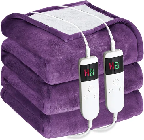 Vista 32 de Manta térmica eléctrica de 50 x 60 pulgadas, manta eléctrica de franela suave y sherpa con 10 niveles de calefacción, se apaga automáticamente