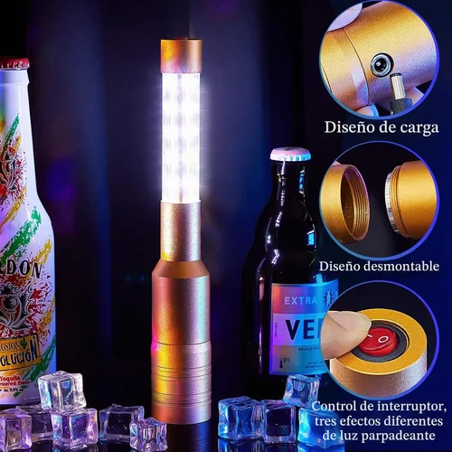 Vista 3 de Lewtemi 4 piezas de luces de botella para niña, luces estroboscópicas de servicio de botella de bastón, luces de servicio recargables de champán