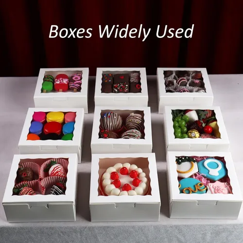 Vista 9 de 20 piezas cajas de panadería elegantes de 6 x 6 x 2.5 pulgadas con ventana, ideales para galletas, fresas cubiertas de chocolate, pasteles