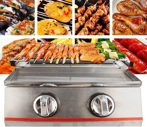 Vista 3 de Parrilla de mesa portátil de gas de 2 quemadores, barbacoas de gas LPG, parrilla de mesa antiadherente, parrilla de gas para fiestas, barbacoas