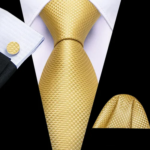 Vista 221 de Barry.Wang Juego de corbatas para hombre, corbata de seda a rayas, tejido a cuadros, gemelos formales, negocios, boda