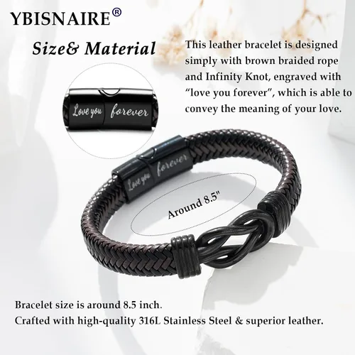 Vista 4 de Gifts for Men Infinity Leather Bracelet for Dad New Daddy Husband Boyfriend Son Grandson Brother Nephew Uncle Brown Braided Engraved Leather Jewelry