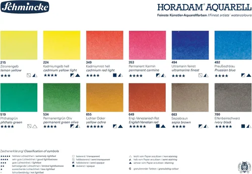 Vista 6 de Schmincke - Caja de color HORADAM® AQUARELL, surtido básico, tubos de 12 x 0.2 fl oz, 74112097, caja de metal, juego de pintura, mejores acuarelas
