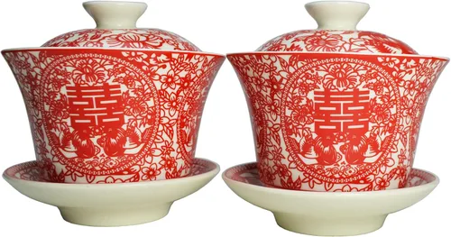 Vista 8 de Gaiwan - Juego de 2 tazas de porcelana de 8 onzas, diseño de dragón chino y fénix
