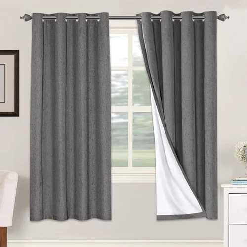 Vista 62 de H.VERSAILTEX Cortinas 100% opacas con aislamiento térmico, texturizadas, de lino, con bloqueo completo de calor y luz, para sala de estar y Negro