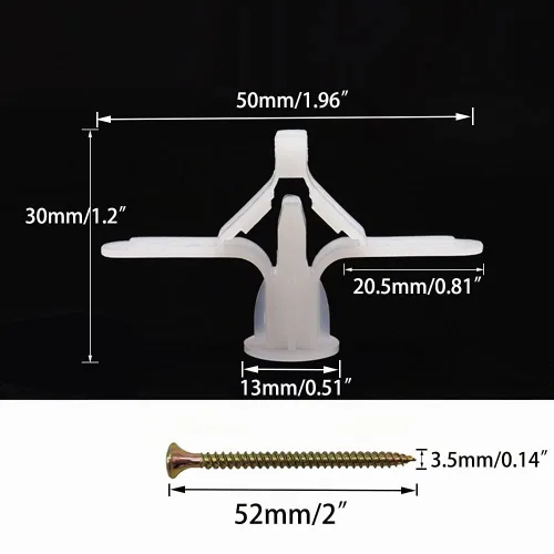 Vista 2 de Anclajes de pared hueca, kit de anclaje para paneles de yeso con tornillos, anclaje de pared hueco autoperforante, 65 libras, blanco