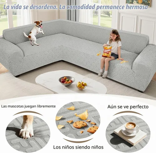 Vista 6 de Fundas para sofá seccional en forma de L, 1 pieza, fundas elásticas para esquina de sofá, antideslizantes, lavables, fundas protectoras de muebles