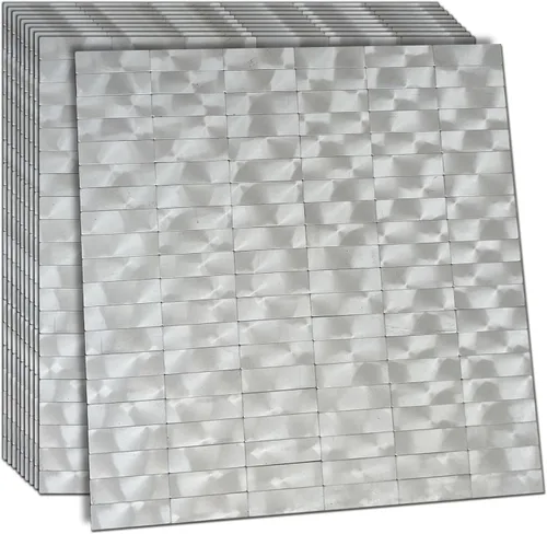 Vista 12 de XUANINY Azulejos de Mosaico de Aluminio Autoadhesivos para Despegar y Pegar, Pegatinas de Azulejos de Pared para Salpicadero de Cocina
