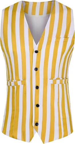 Vista 6 de Lars Amadeus Chaleco de negocios para hombre, ajustado, cuello en V, sin mangas, estampado a rayas Verde