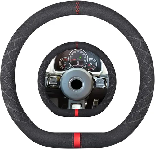 Vista 48 de Funda de volante de gamuza de 14 pulgadas, compatible con Tesla Model 3 Model Y, funda de volante deportiva de cuero gamuza antideslizante