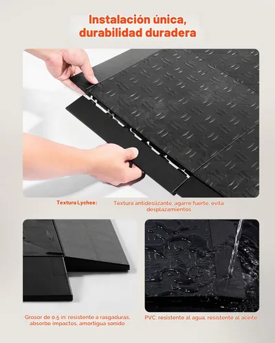 Vista 3 de VEVOR Kit de bordes de transición hembra para pisos de garaje, 15 piezas resistentes de PP modular entrelazado para bordes de suelos de garaje Negro