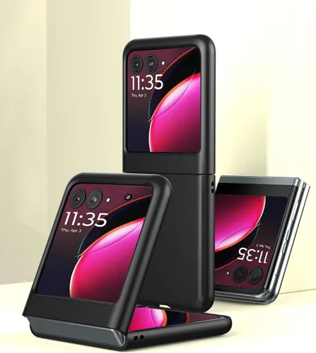 Vista 6 de Cresee Funda para Motorola Razr Plus 2023 Con Protector De Pantalla Externa - Funda De Teléfono De PC Dura Delgada Para Moto Razr+2023 - Negro+Vidrio