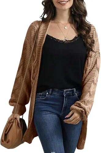 Vista 2 de Ferrtye Womens Oversized Chunky Open Front Cardigan Sweaters Cable Knit Long Sleeve Boyfriend Cardigans Outwear Coat