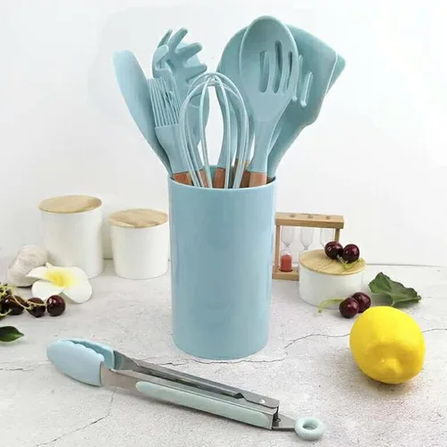 Vista 6 de 12PCS Kitchen Utensil Set, Non Stick Cooking Utensils with Wooden Handle, Silicone Kitchenware for Home and Restaurant Use, Includes Oil Brush