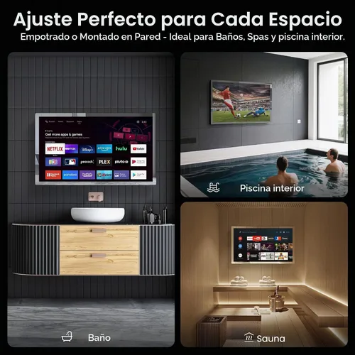 Vista 7 de Haocrown - Espejo de baño inteligente 4K Ultra HD de 32 pulgadas, IP66 impermeable, sistema operativo Android 13, control remoto de voz