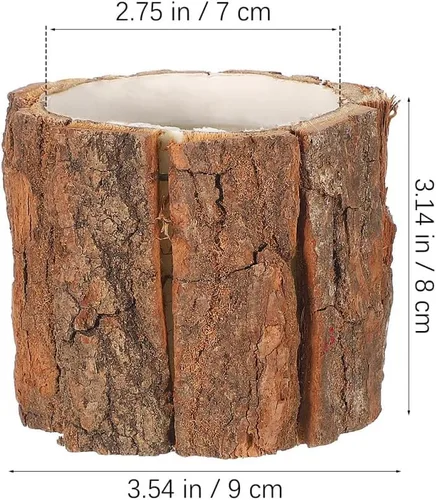 Vista 4 de Housoutil Jarrón de madera para centros de mesa, paquete de 3 macetas rústicas de tocón de árbol, cubo de flores de corteza de madera para bodas