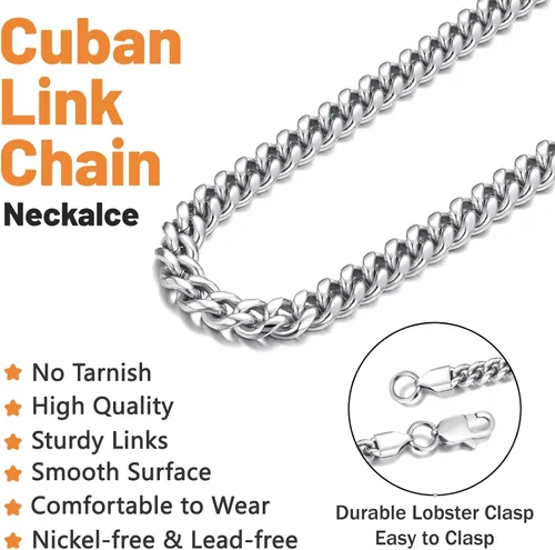 Vista 2 de Jewlpire 5MM Silver ChainBlack ChainGold Chain for Men Boys, 18k Real Gold Plated Miami Mens Cuban Link Chain Necklace, Mens Chain Necklaces
