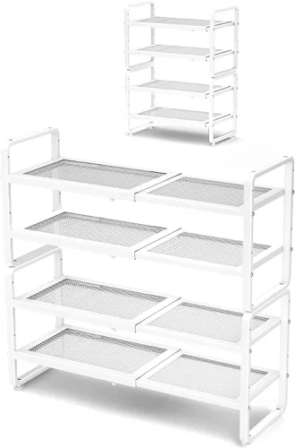 Vista 18 de Estante para zapatos SNTD - Organizador de zapatos ampliable para armario, estante de almacenamiento de zapatos de metal ajustable, soporte