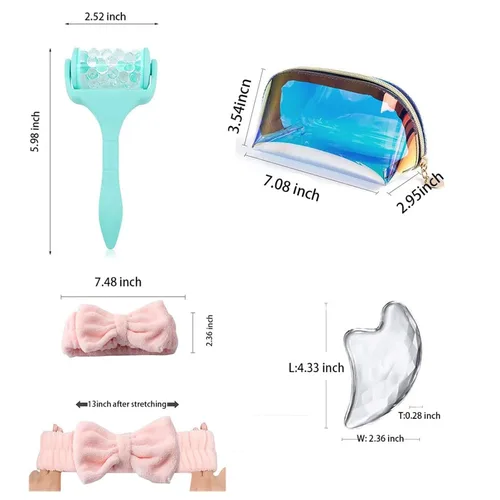 Vista 2 de Paquete de 5 rodillos de hielo para herramientas de cuidado de la piel facial, masaje corporal, alivio del dolor, hinchazón, rodillo facial Verde