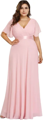 Vista 14 de Ever-Pretty Vestidos formales de noche de gasa para mujer con cuello en V de talla grande para mujeres con curvas, vestido de dama de honor de largo