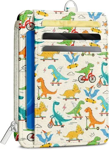 Vista 10 de Cartera delgada para mujer - Soporte para tarjetas de crédito con bloqueo RFID, cartera de piel sintética con ventana de identificación y bolsillo