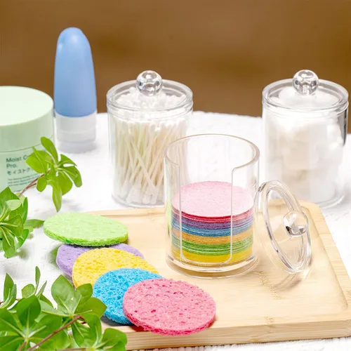 Vista 8 de Geiserailie 50 esponjas faciales comprimidas, maquillaje facial, esponjas cosméticas naturales de spa para mujeres, máscara exfoliante, eliminación