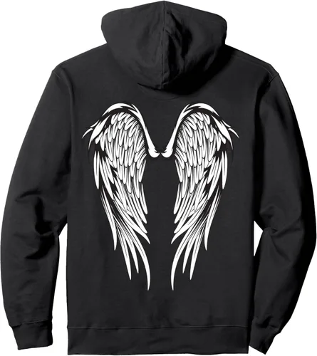 Vista 2 de Wings #2 - Sudadera con capucha con diseño de ángel en la parte trasera, Negro, S