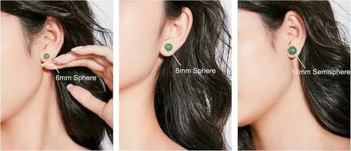 Vista 7 de Natural Gemstone Studs - Real Jade Jewelry for Women - Sage Light Green Stone Earrings - Hypoallergenic - Ball Earring Post Small 6mm, 8mm - Lapis