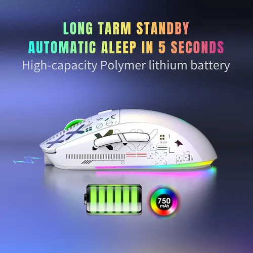 Vista 3 de HXMJ Ratón Bluetooth multidispositivo, mouse inalámbrico recargable para juegos, 3 modos (BT5.0, BT3.0 y USB 2.4GHz), 3600 DPI, retroiluminación RGB