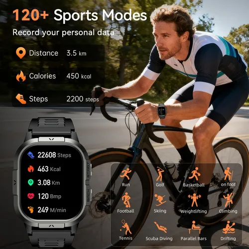 Vista 3 de Reloj inteligente para hombre, rastreador de ejercicios: marca/respuesta de llamadas, relojes inteligentes militares para hombres, relojes digitales