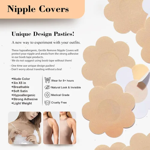 Vista 3 de BoobyTape, Breast Lift Tape & 10 Satin Nipple Covers,Boob Tape for A-DD Cup,Body Tape for Fashion,Bra Tape for Breasts Lift