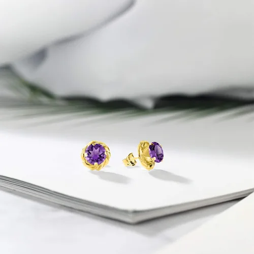 Vista 133 de Gem Stone King Aretes de plata de ley 925 de 0.236 in con piedra natal redonda para mujer
