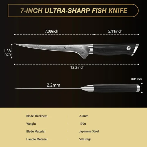 Vista 2 de FINTISO Cuchillo de filete de 7 pulgadas, cuchillo japonés súper afilado
