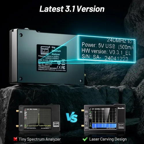 Vista 4 de Analizador de espectro portátil TinySA, SEESII actualizado V0.3.1 analizador de frecuencia pequeño portátil de mano de 100kHz a 960MHz entrada