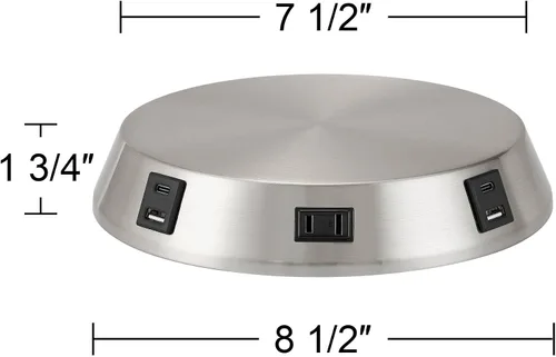 Vista 4 de Base de lámpara de mesa moderna con puertos de carga USB A+C y toma de corriente de CA, sensor táctil de encendido y apagado universal de níquel