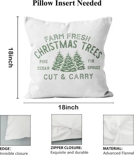 Vista 5 de Fundas de almohada verdes de árboles de Navidad de 18 x 18 pulgadas para sofá, habitación, decoración fresca de granja